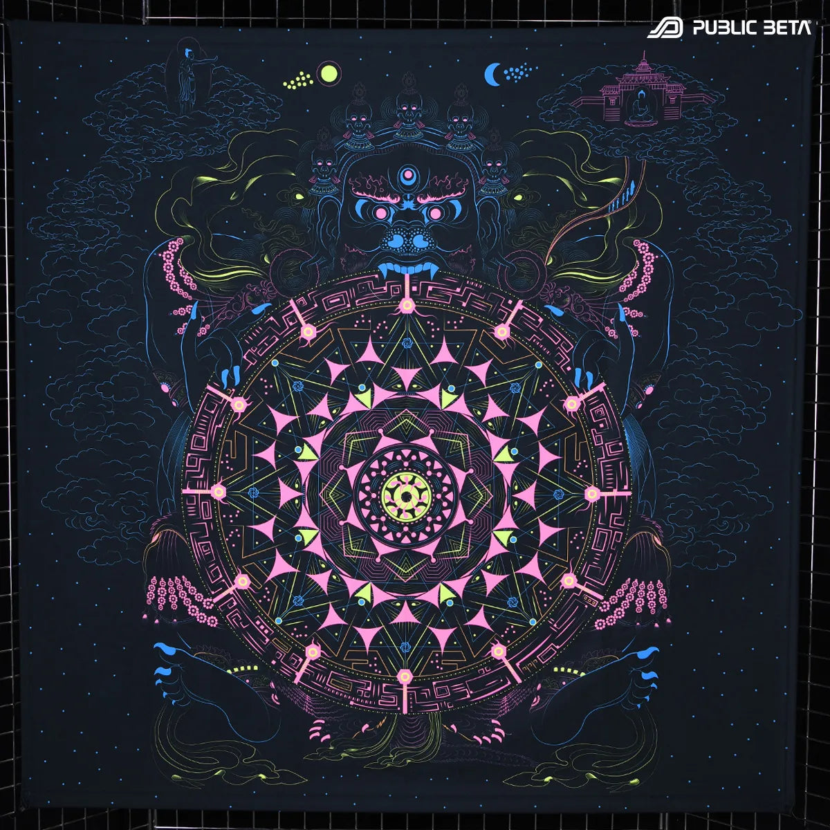 Wallhanging with UV reactive psychedelic art print
