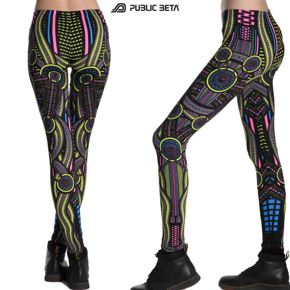 Psychedelic art printed UV reactive leggings